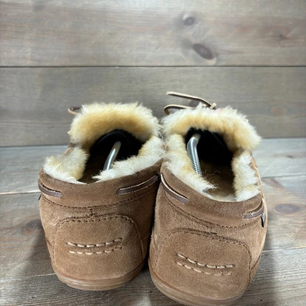 ll bean wicked good mens size 13 wide shoes brown suede shearling lined slippers